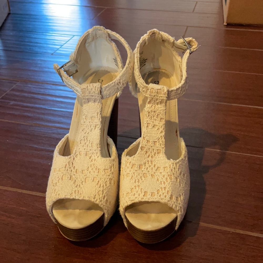 Lace Cutout Platform Heels